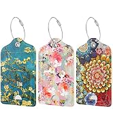 Rimilak 3 Pcs PU Leather Luggage Tags for Suitcase, Travel Cruise Luggage Tag with Privacy Flap, ...