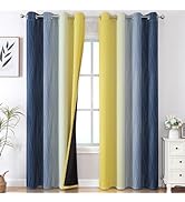 Estelar Textiler Navy Blue and Yellow Gradient Blackout Curtains for Bedroom, Thermal Insulated O...