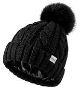 YANIBEST Womens Winter Beanie Hat Satin Lined Knitted Beanie Hat Warm Soft Ski Cuff Cap with Pom Pom