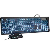 Rii Three Colors Backlit Keyboard and Mouse, Wired Keyboard and Mouse Combo, USB Keyboard and Mou...