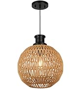 Farmhouse Rattan Pendant Lights, 12" Boho Chandelier Light Fixture, Wicker Hand Woven Bohemian Ro...