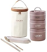 Ausenzup Stainless Steel Lunch Box, 3-Tier Insulated Bento Box Microwave Safe Soup Bowl for Adult...