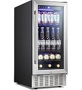 Antarctic Star 15 Inch Beverage Refrigerator Under Counter Built-in Wine Cooler Mini Fridge Clear...