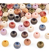 Craftdady 60Pcs 10mm Wood Round Beads Painted Mesh Pattern Wooden Spacer Bead Colorful Round Wood...