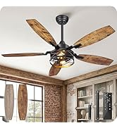 50 Inch Farmhouse Ceiling Fan with Lights and Remote, Timer, Dual Finish 5 Blades (Rustic Brown a...