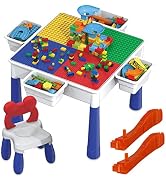 PicassoTiles Kids Multi Activity Table, Storage Bin &amp; Chair Set Combo, 581 PCs Building Block wit...
