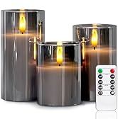5plots Flameless Battery Operated Candles Set of 3, Gray LED Candles with Remote Timer, Real Wax ...