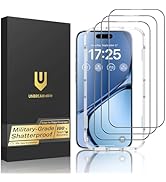 UNBREAKcable 3-Pack Screen Protector for iPhone 15, Double Shatterproof Tempered Glass [Easy Inst...