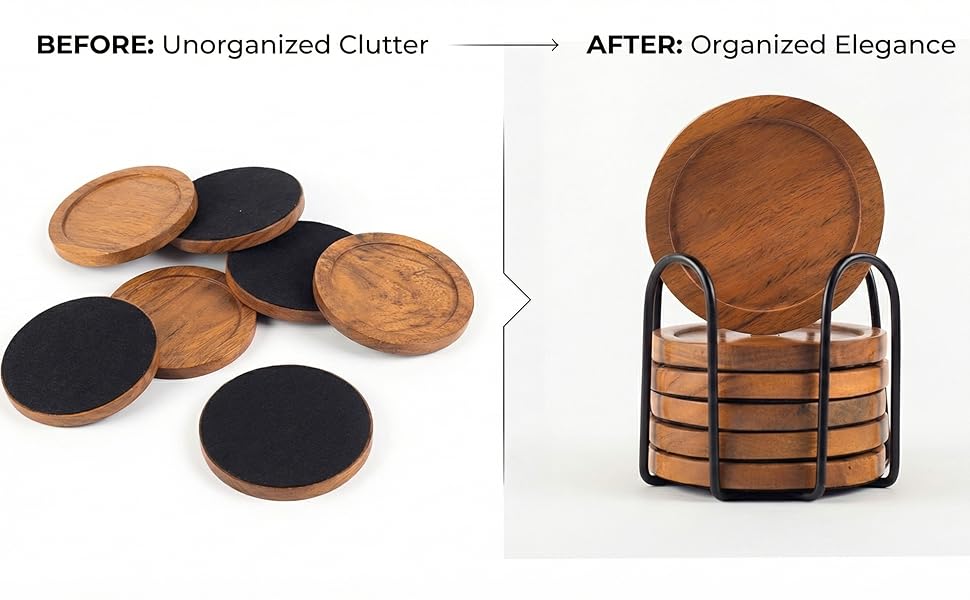 organized elegance set of 6 round natural wood