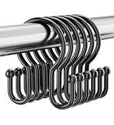 Bathway Shower Curtain Hooks Black, 12Pcs Plastic Shower Hooks for Shower Curtain, Double Hook Sh...
