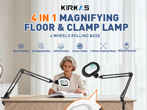 2 in 1 magnifying floor lamp clamp light desk lamp Magnifying Glass with Light with stand close work