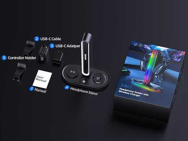 RGB Headphone Stand with Wireless Charging