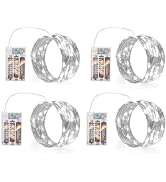 SINAMER White Fairy Lights Battery Operated, 4 Packs 5m 50LED Led Mini Twinkle Copper Wire Firefl...
