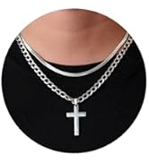 RANKEEF 2Pcs Layered Cross Necklace for Men Stainless Steel Cross Necklace Christian Cross Pendan...