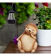 Foyucool Solar Garden Statue Hedgehog with Solar Lantern, Outdoor Sculpture Figurine Statue Light...