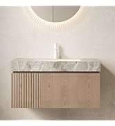 USHOWER 36" Floating Bathroom Vanity with Sink, Wall Mounted Vanity Cabinet with Gray Sintered St...