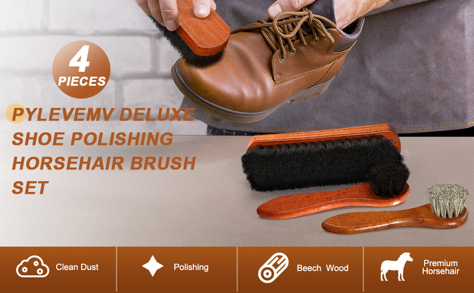 4 Pcs Horsehair Shine Shoes Brush Kit