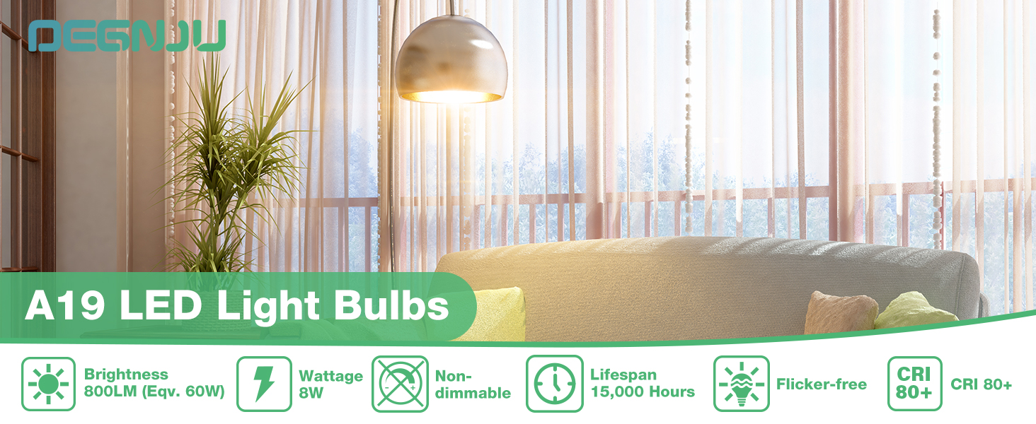 DEGNJU A19 LED Light Bulbs Soft White 2700K (60W Equivalent)