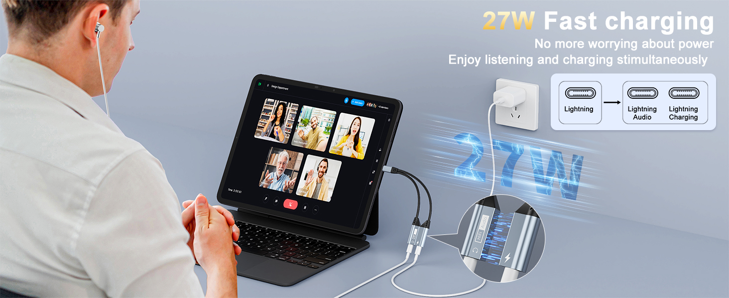 Apple MFi Certified Dual Lightning Splitter for iPhone/Pad - Audio