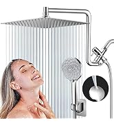 PinWin 12'' Dual Shower Head,Upgraded Rain Shower Head with 12'' Adjustable Extension Arm and 6-S...