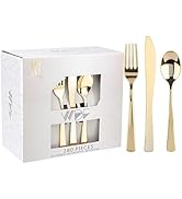 WDF 180 Pieces Disposable Plastic Gold Silverware Cutlery - Disposable Flatware Set 60 Forks, 60 ...
