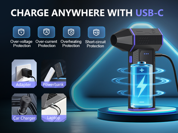 dust spray compressed air duster fast charging with USC-C
