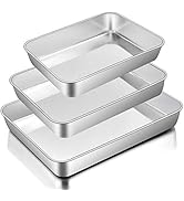 E-far Baking Pans Set of 3, Stainless Steel Sheet Cake Pan for Oven - 12.5/10.5/9.4Inch, Rectangl...