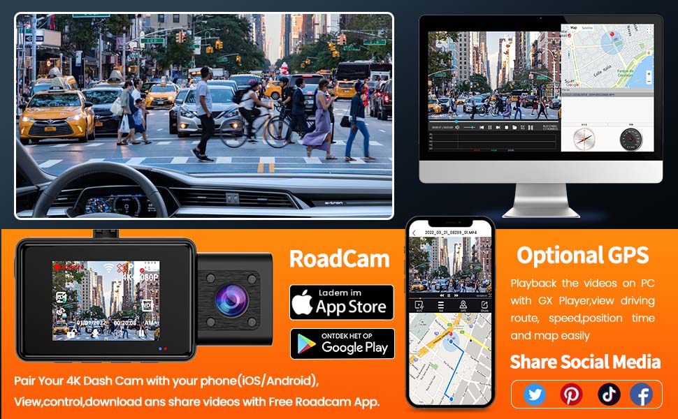 3 Channel 4K Dash Cam front and rear 