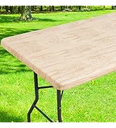 Smiry Rectangle Table Cloth Cover, Waterproof Elastic Fitted Picnic Tablecloth for 6 Foot Tables,...