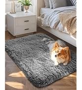 Ophanie Small Rug Upgrade Non Slip Throw Bedside Area Rugs, Fluffy Soft Grey Mini Bedroom Carpet,...