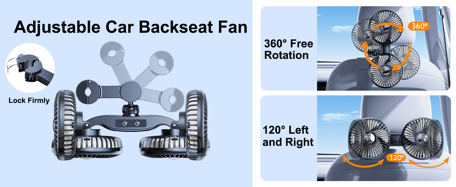 Nauttxon Adjustable 5V USB Car Fan for Backseat kids