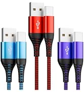 SPEATE USB C Cable, Premium Nylon Braided USB A to USB C Cable [3-Pack, 6FT], Multicolored Type C...