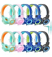 CN-Outlet 10 Pack Classroom Headphones Bulk for K-12 School Kids, Class Set Headphones for Studen...