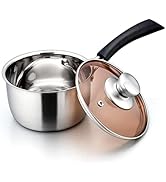 E-far 1 Quart Saucepan with Lid, Stainless Steel Small Sauce Pot with Glass Lid for Cooking, Easy...