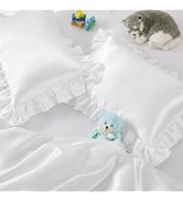 Entisn Ruffle Satin Toddler Pillowcase Set of 2, 13 x 18 Inch Toddler Silky Pillow Covers with En...