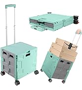 Foldable Shopping Utility Cart Portable Rolling Crate Handcart with 360°Rotate Wheel,Hidden Lid,T...