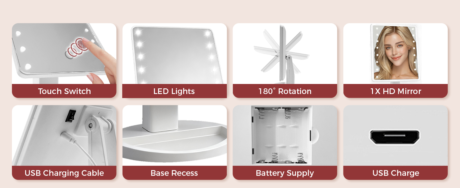 christmas gifts for teen girls 180° rotation, touch dimmable brightness, dual power, memory