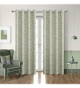 Erbnaryx 80% Blackout Curtains for Bedroom, Jade Scroll Floral Patterned Curtains 96 Inch Length ...