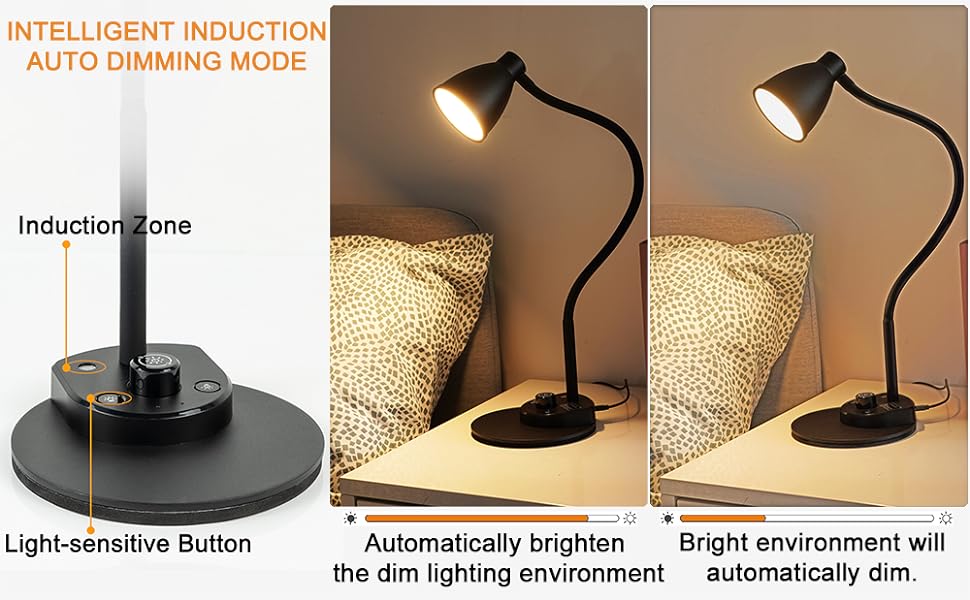 LED Desk Lamp with USB Charging Port Reading Light Task Lamp Gooseneck Table Lamp Bedside Lamp