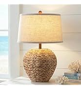 TOBUSA 25’’ Rattan Table Lamp for Living Room, Coastal Boho Wicker Lamp with 3 Color Temperatures...
