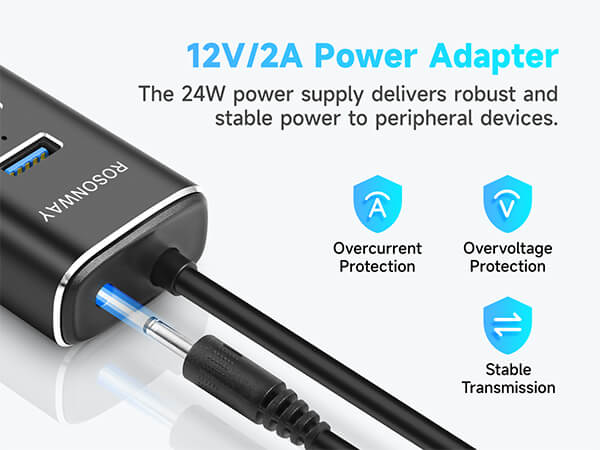 powered usb c hub splitter with 24w power supply
