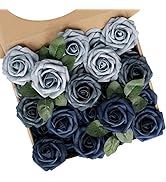 N&T NIETING Fake Roses,25pcs Artificial Flowers Dusty Blue Fake Roses Faux Flowers Fake Flowers f...