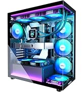 MUSETEX ATX PC Case 7 PWM ARGB Fans Pre-Installed, Type-C Mid Tower Computer Case with Full-View ...