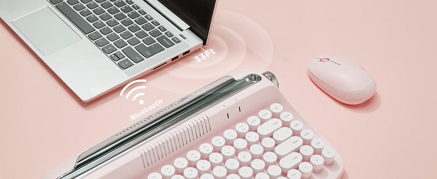 YUNZII ACTTO B303 Wireless Typewriter Keyboard, Retro Bluetooth Aesthetic Keyboard
