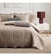 Ted Baker Quilt Set King – 3-Piece Beige Shell Quilt with Shams – Satin, Lightweight Bedspread