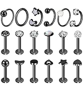 ONESING 12-25 Pcs 16G Tragus Earrings for Women Men Cartilage Earrings Labret Stud Tragus Piercin...