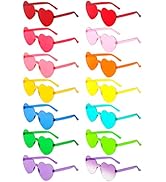 LYMOJOR 14 Pairs Heart Shaped Sunglasses Candy Color Rimless Fun Heart Glasses for Women Party Fa...