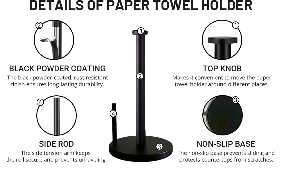 premium quality paper towel rack, space-saving paper towel organizer sturdy base paper towel holder