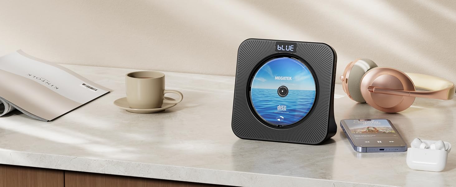 MEGATEK CP28BR Portable Desktop CD Player with Bluetooth Receiver and Transmitter