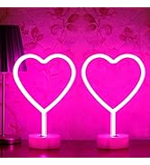 BHCLIGHT Pink Heart Neon Sign, 2 Pack Mother's Day LED Neon Light Battery Operated or USB Powered...